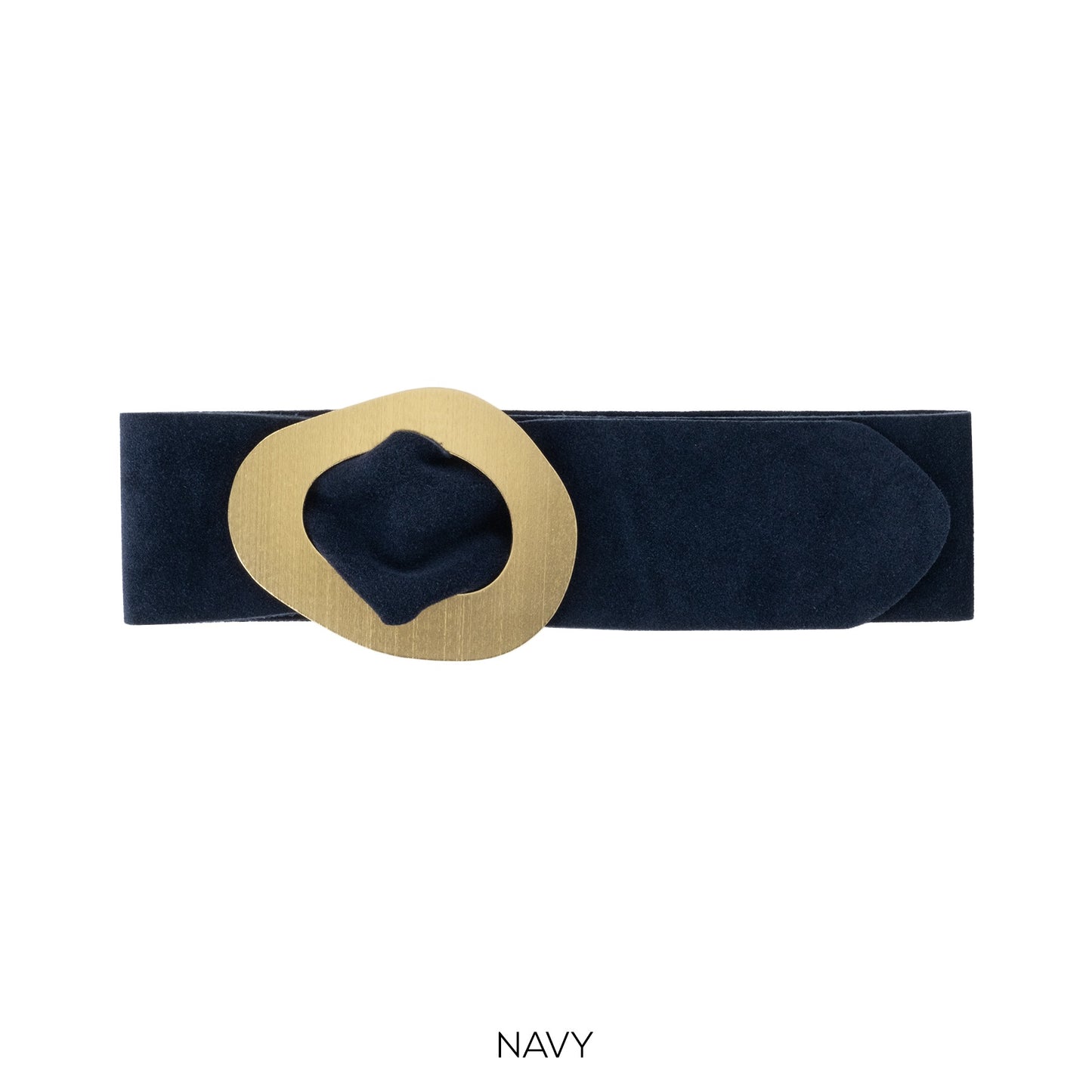 Suede Leather Belt with Gold Buckle- Navy
