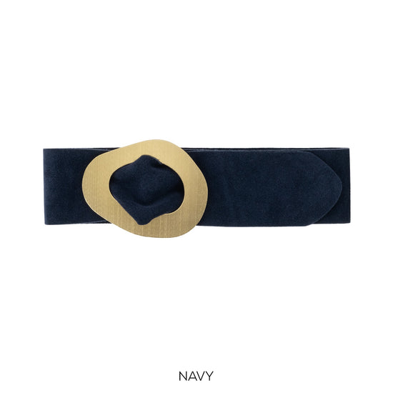 Suede Leather Belt with Gold Buckle- Navy