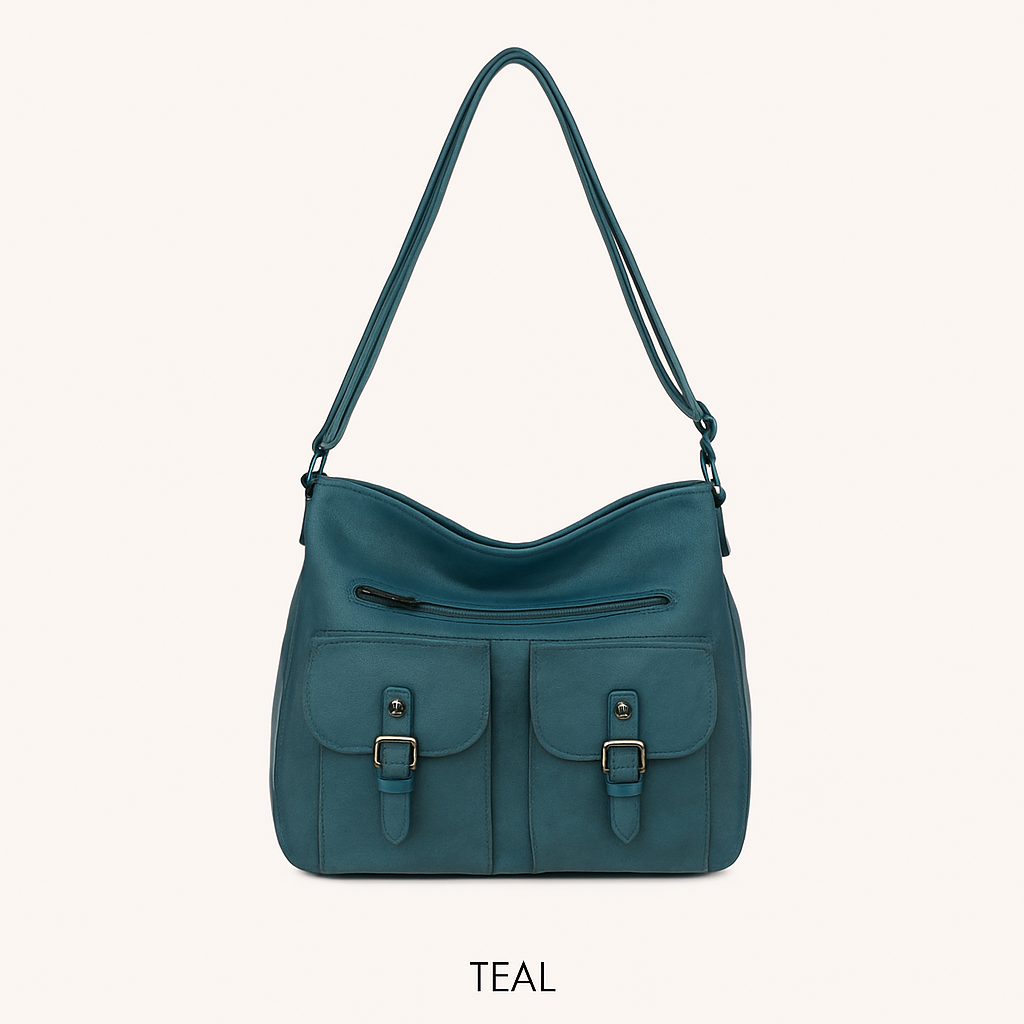 Front Two Pockets Crossbody Faux Leather- Teal