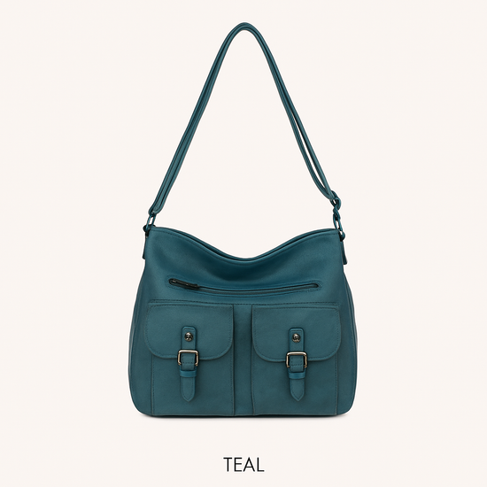 Front Two Pockets Crossbody Faux Leather- Teal