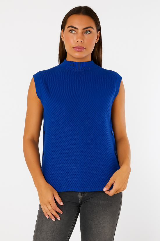 Herringbone Ribbed Side Button Gilet- Royal Blue