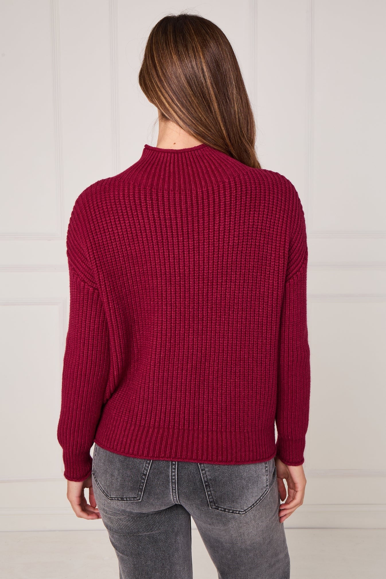 Ribbed Turtle Neck Jumper - Burgundy
