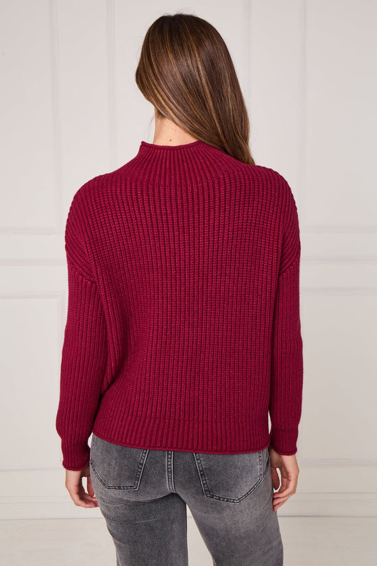 Ribbed Turtle Neck Jumper - Burgundy