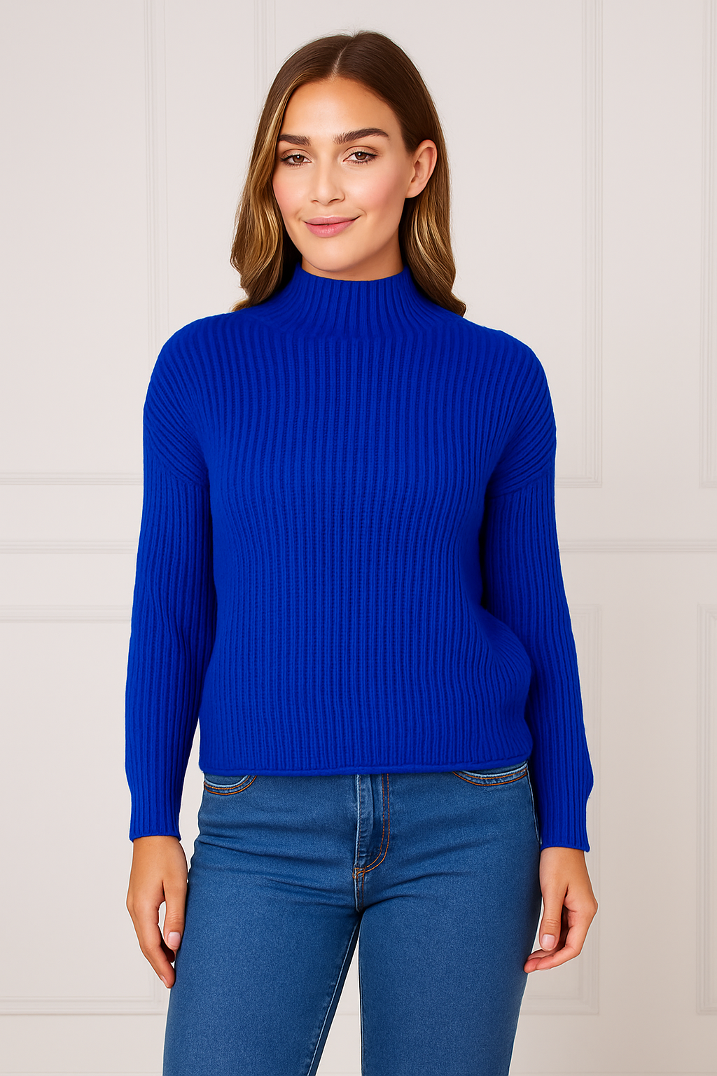 Ribbed Turtle Neck Jumper - Royal Blue