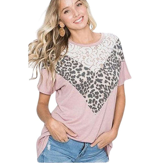 Load image into Gallery viewer, Dusky Pink Leopard &amp;amp; Lace Women&amp;#39;s Top Available in 2 sizes - to fit UK 8-14 &amp;amp; UK 12-18 - style-heaven
