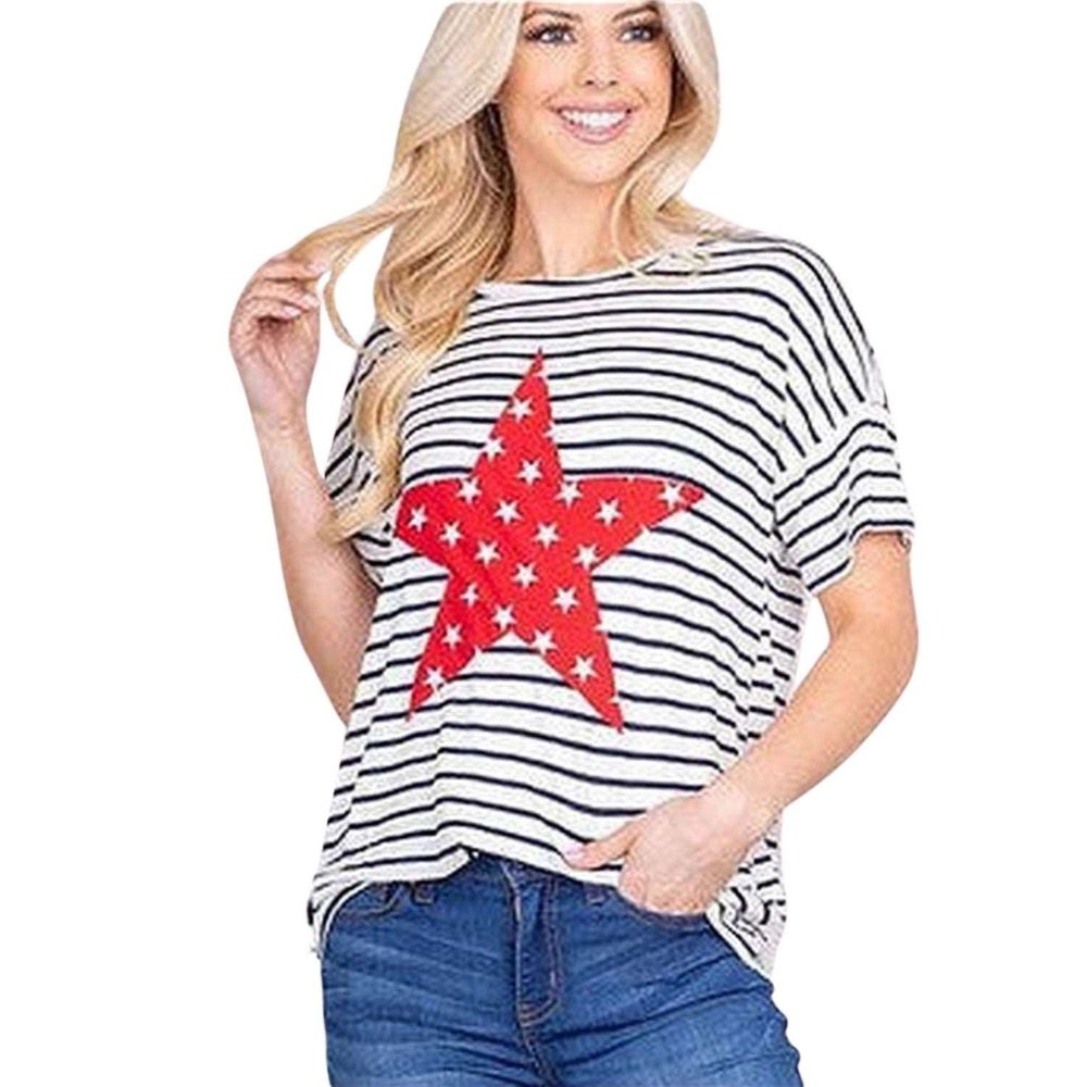Red star and stripe women's top - style-heaven