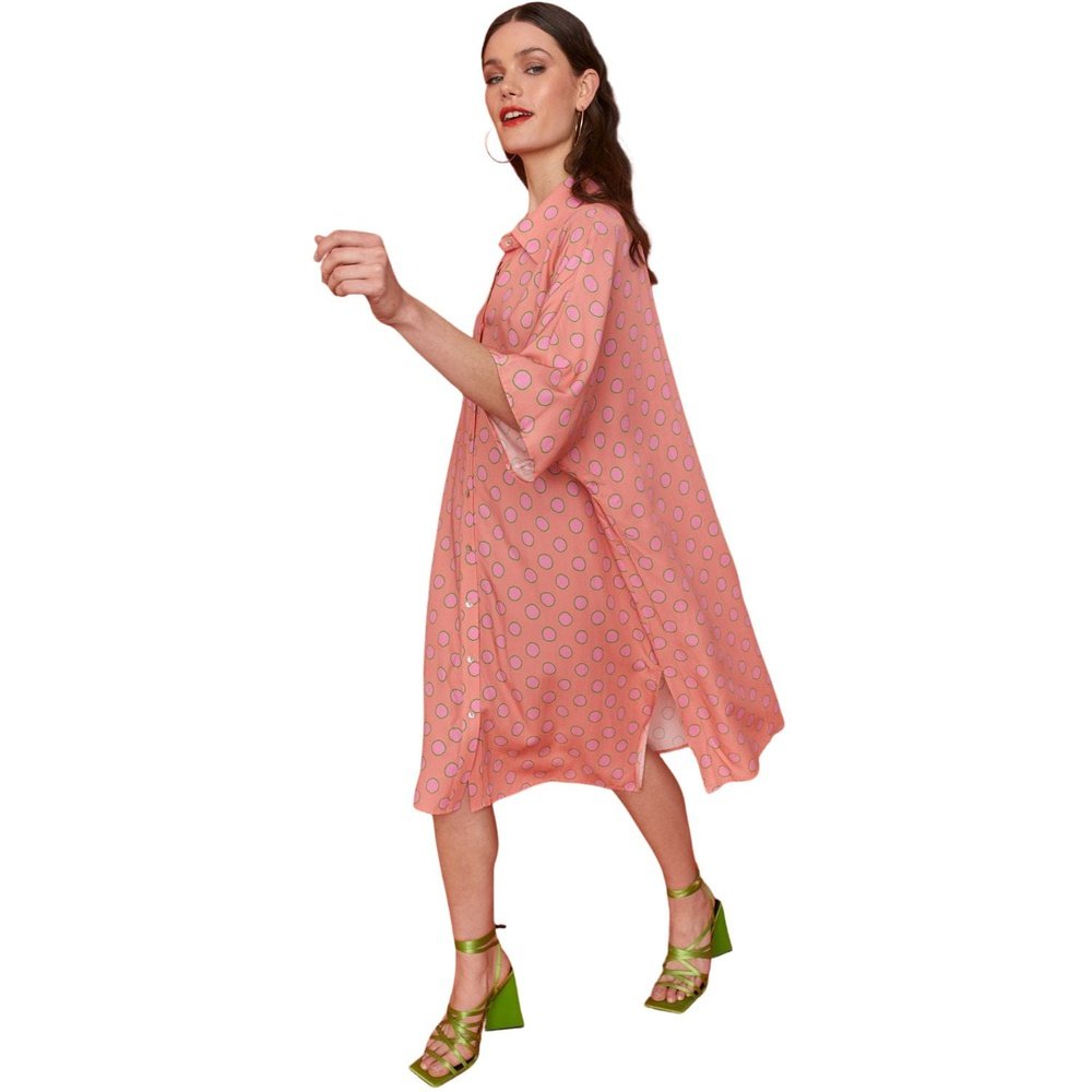 Sustainable Stunning Pink Rose Petal Fibre Polka Dot Shirt Dress One Size 8-12 Jayley