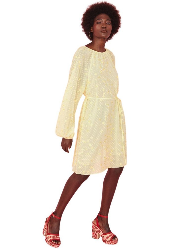 Yellow Silk Blend Super Soft Embroidered Buttercup Women's Dress One Size 8-18 - style-heaven