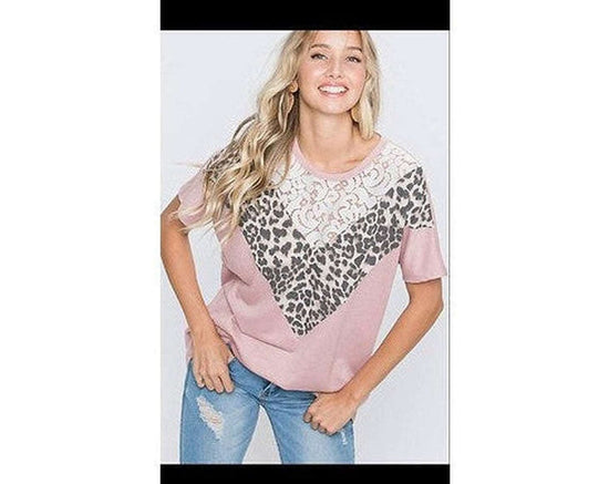 Load image into Gallery viewer, Dusky Pink Leopard &amp;amp; Lace Women&amp;#39;s Top Available in 2 sizes - to fit UK 8-14 &amp;amp; UK 12-18 - style-heaven
