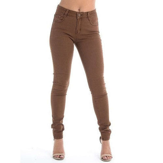 Load image into Gallery viewer, Comfort Fit Brown women&amp;#39;s skinny jeans - style-heaven
