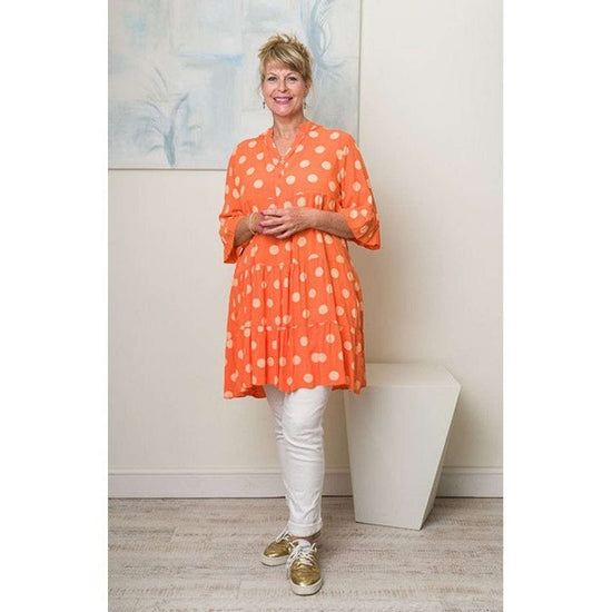 Orange spotty smock dress - style-heaven
