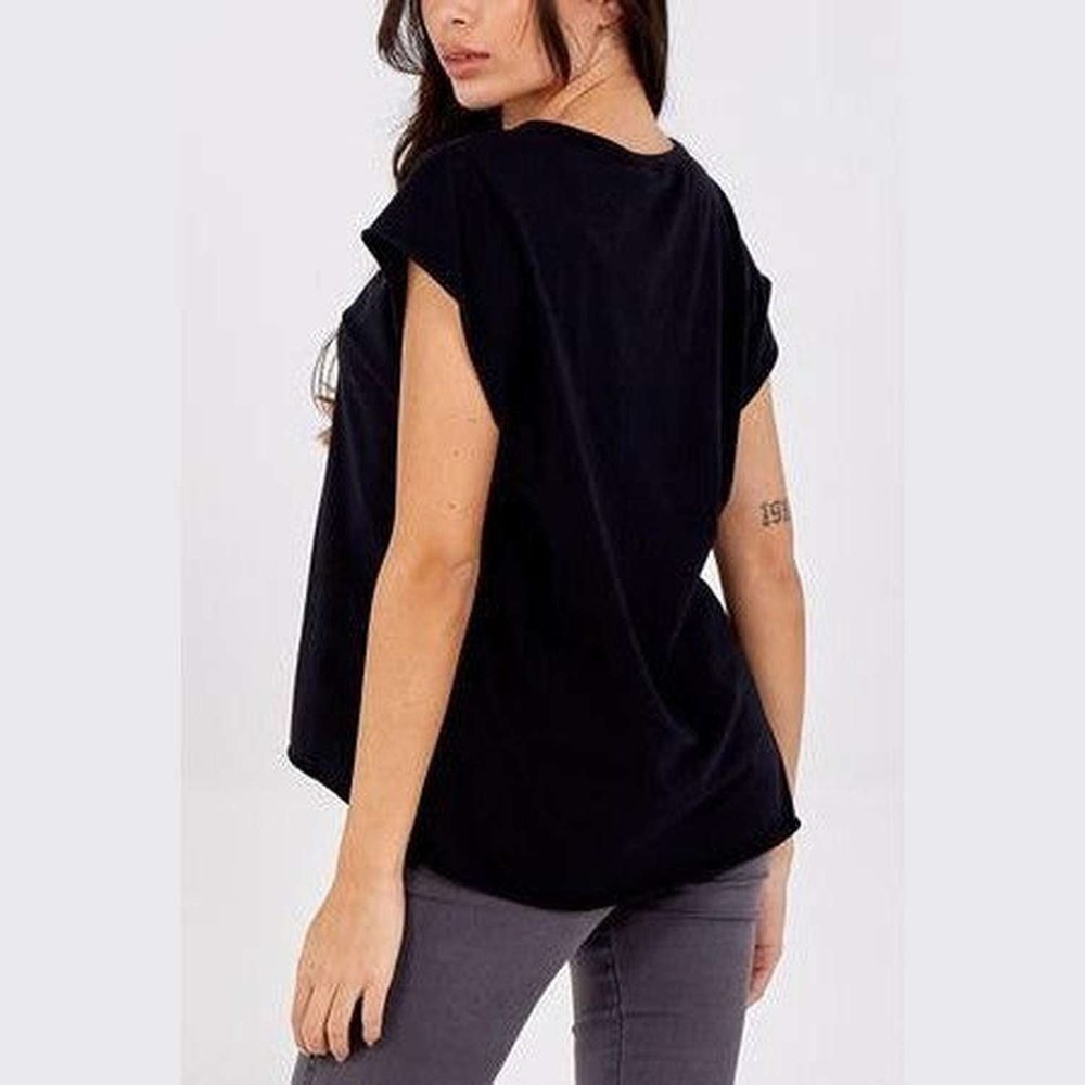 Load image into Gallery viewer, Black cap sleeve rolled edge women&amp;#39;s Top suziestyle-heaven
