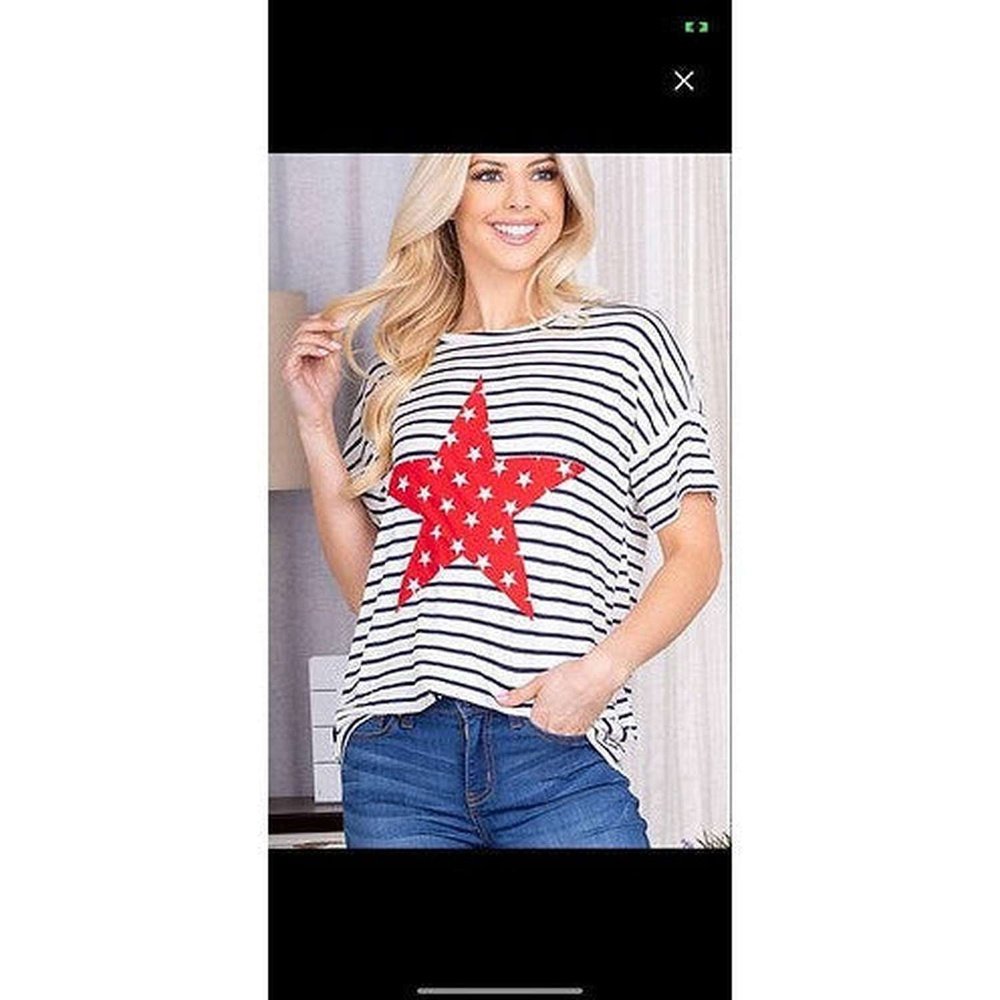 Red star and stripe women's top - style-heaven