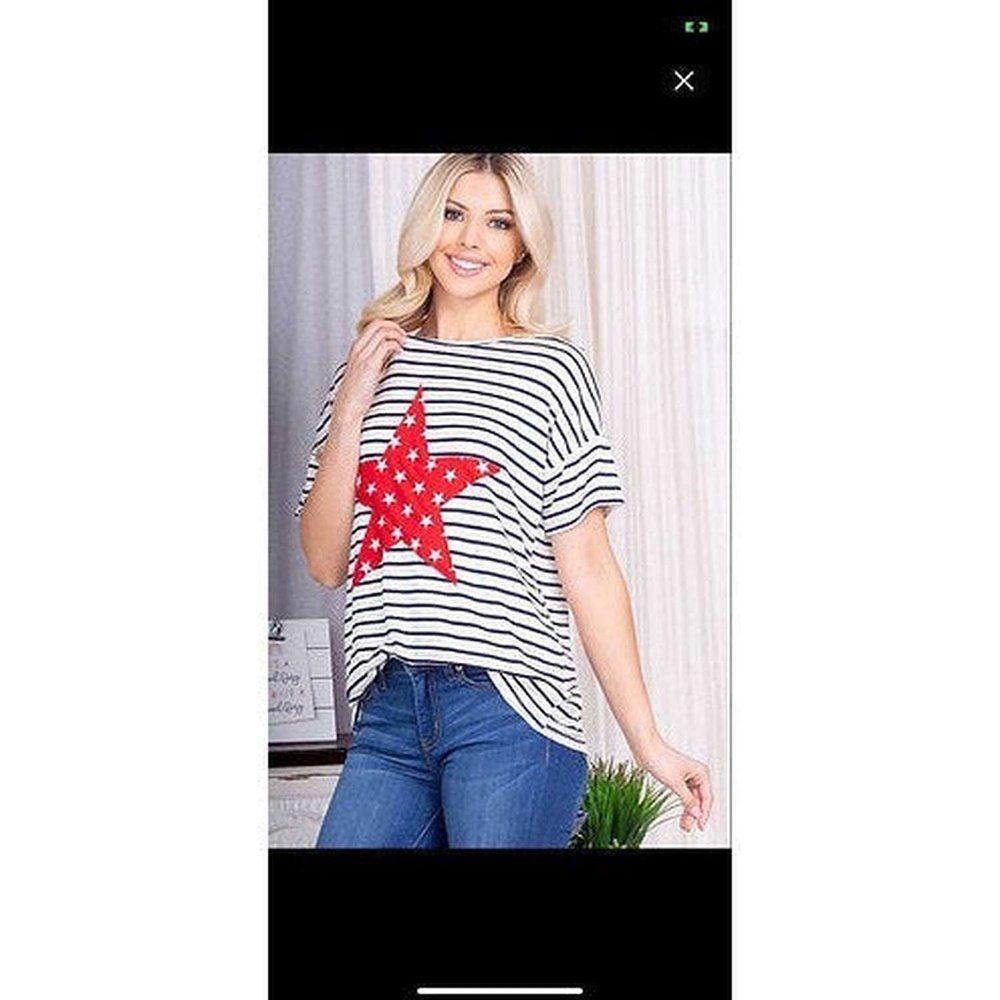 Red star and stripe women's top - style-heaven