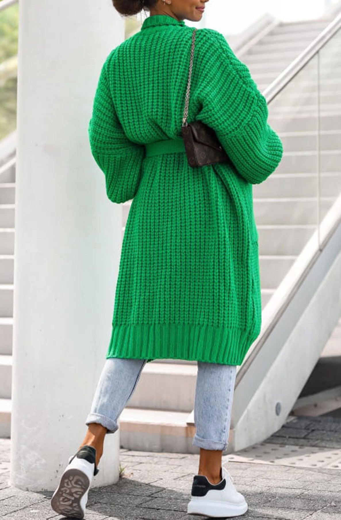 Load image into Gallery viewer, Arya Longline Belted Knitted Cardigan-Green
