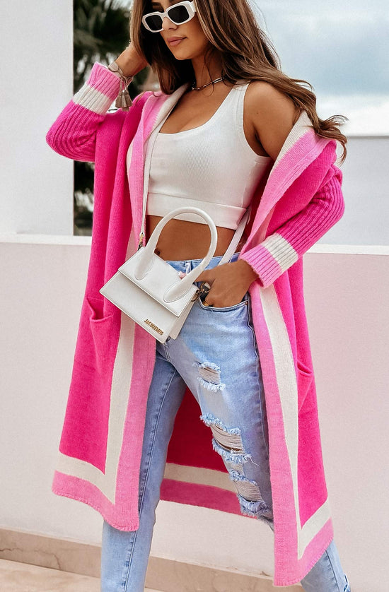 Load image into Gallery viewer, Bahira Longline Colour Block Knitted Cardigan-Hot Pink
