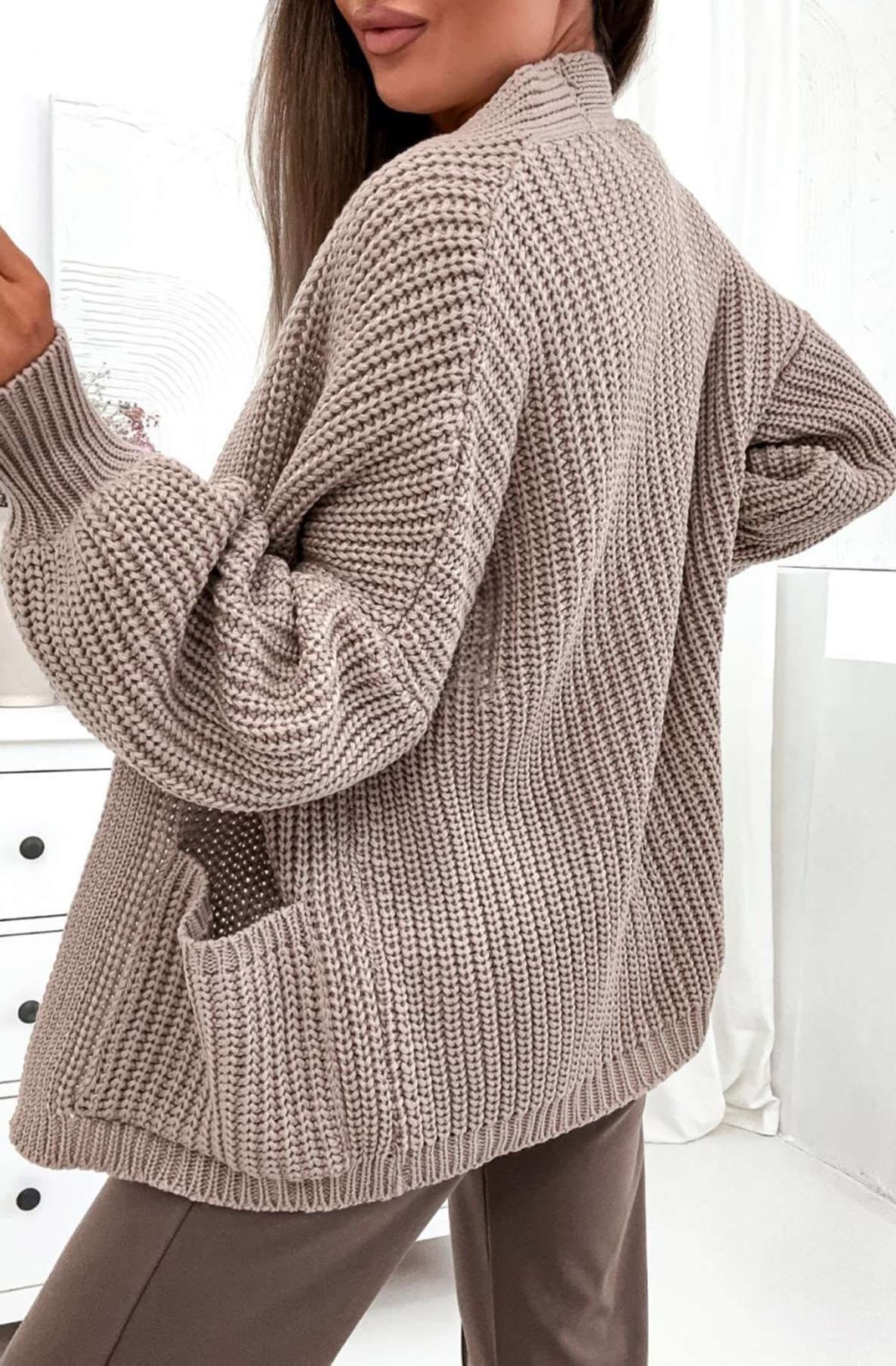 Load image into Gallery viewer, Bella Pocket Detail Knitted Cardigan-Stone

