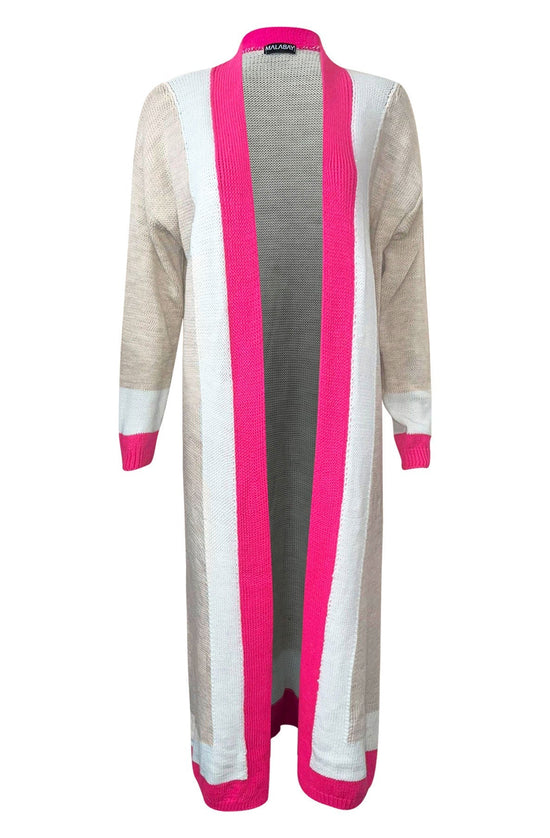 Load image into Gallery viewer, Cersei Longline Colour Block Cardigan-Hot Pink
