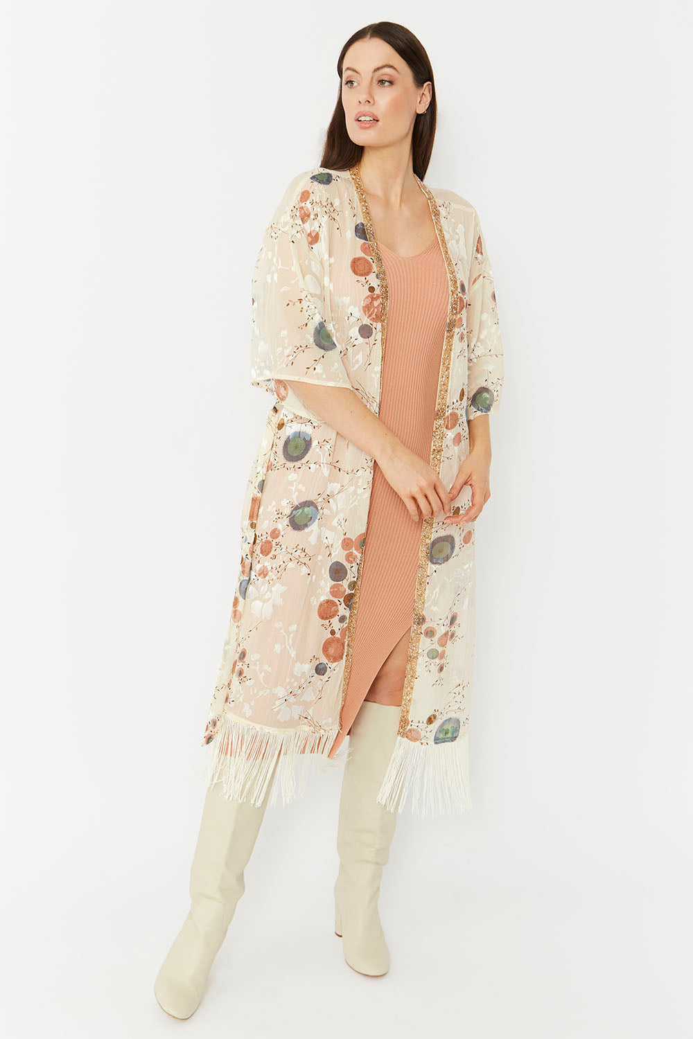 DVRC275A-02 - Silk Blend Kimono with Tassel Detail