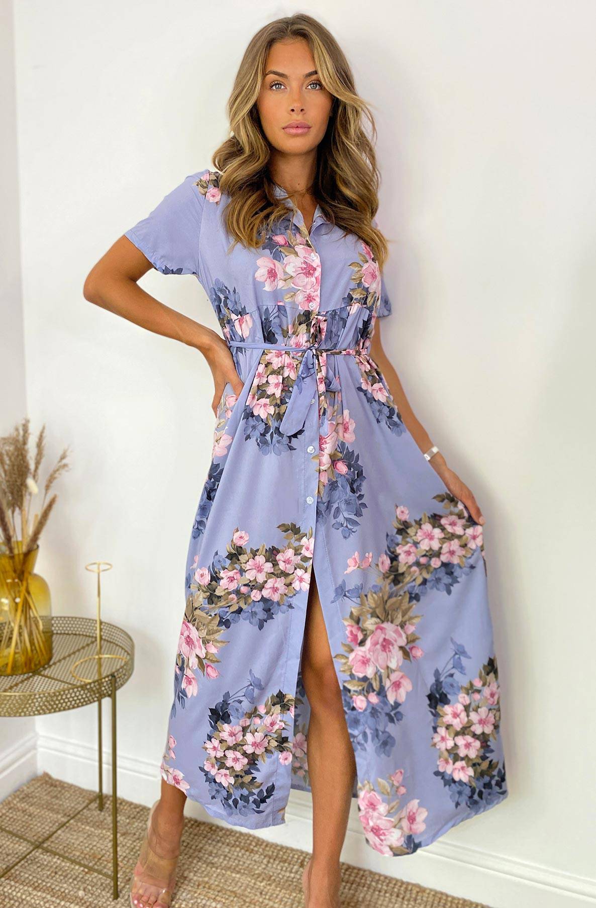 Gillian Floral Print Maxi Shirt Dress