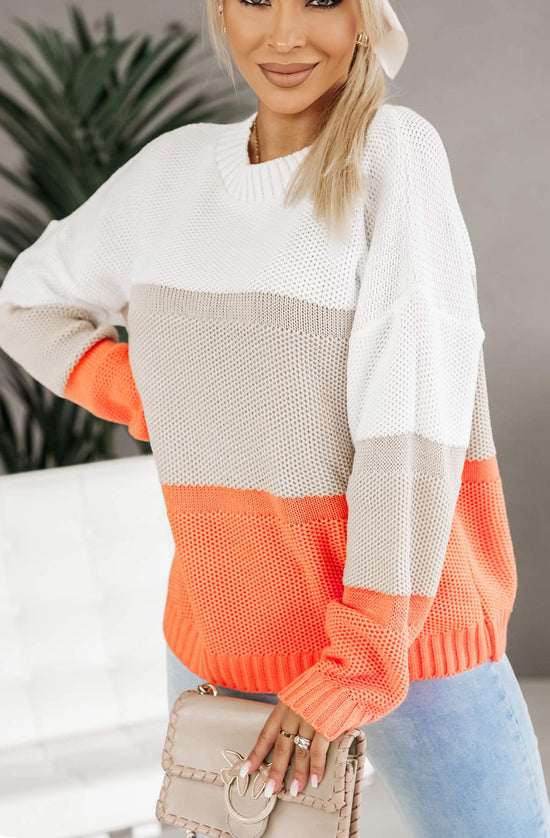 Heidi Colour Block Knitted Jumper Sweater Top-Orange