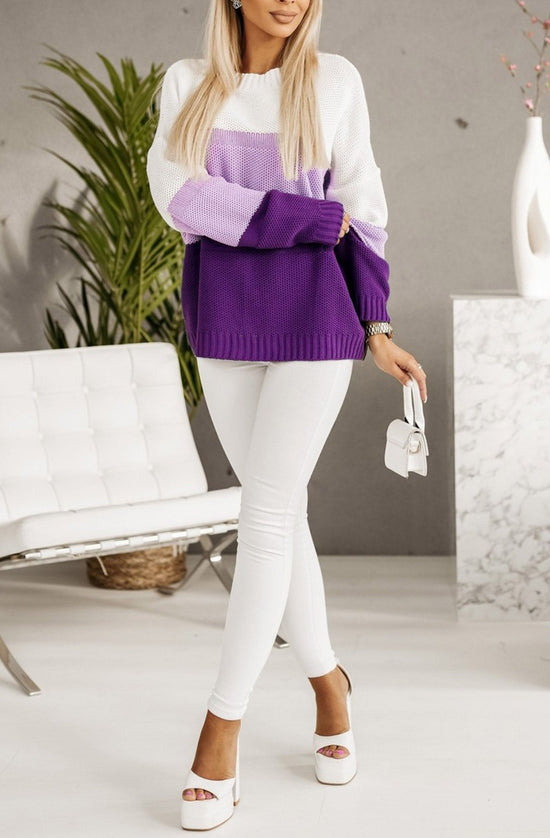 Heidi Colour Block Knitted Jumper Sweater Top-Purple