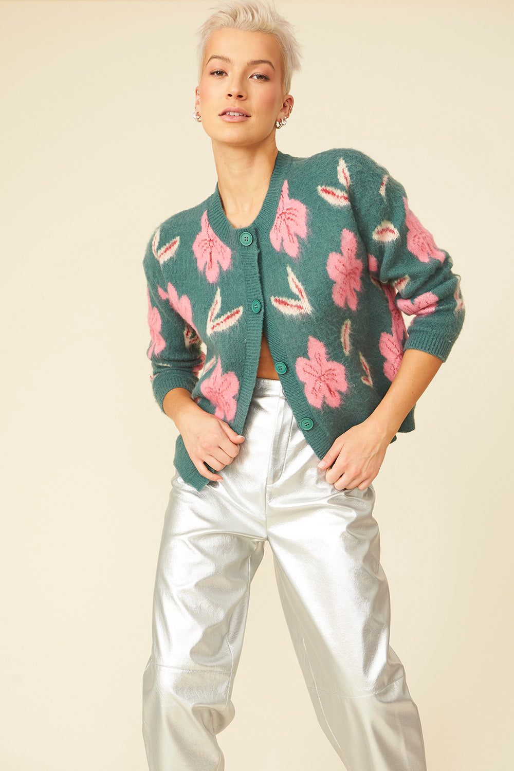 Load image into Gallery viewer, KNFC375A-07L - Banana Peel Floral Cardigan
