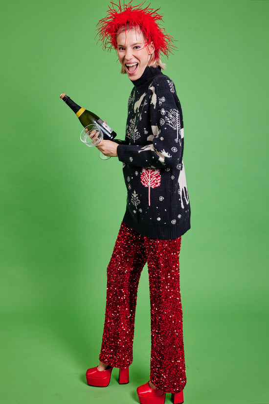 SQTR27A-08 - Sequin Flared Trousers