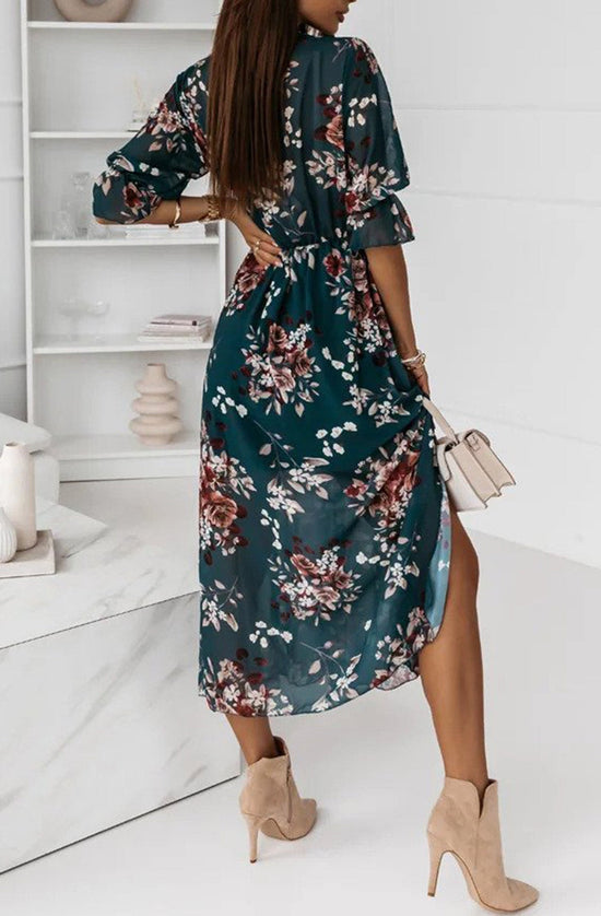 Mallorie Chiffon Floral Print Maxi Dress - Teal