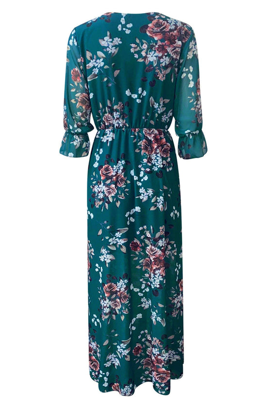 Mallorie Chiffon Floral Print Maxi Dress - Teal