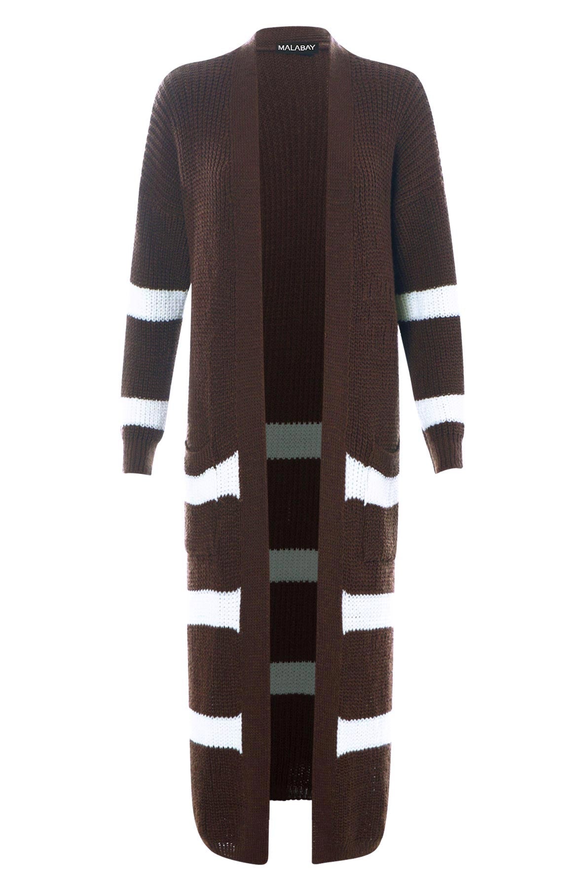 Load image into Gallery viewer, Milena Striped Longline Knitted Cardigan-Dark Brown
