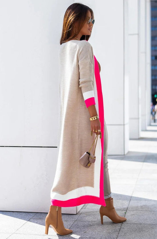 Cersei Longline Colour Block Cardigan-Hot Pink