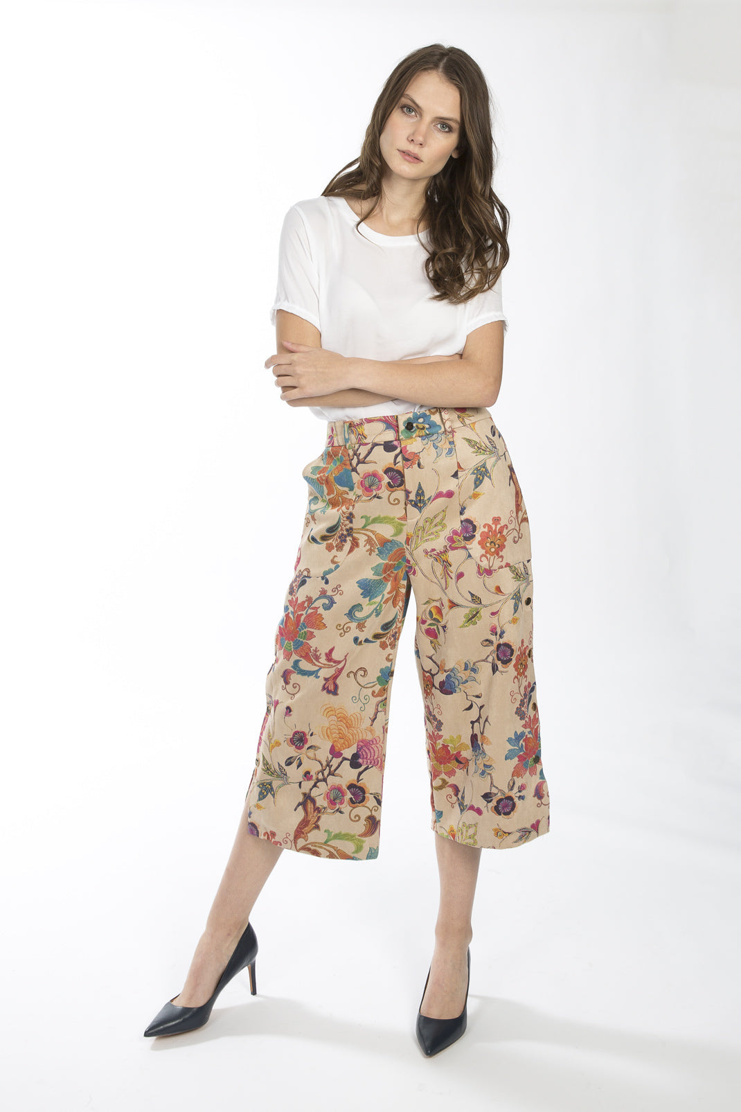 SUXTS145A-09 - Faux Suede Digital Print Trousers