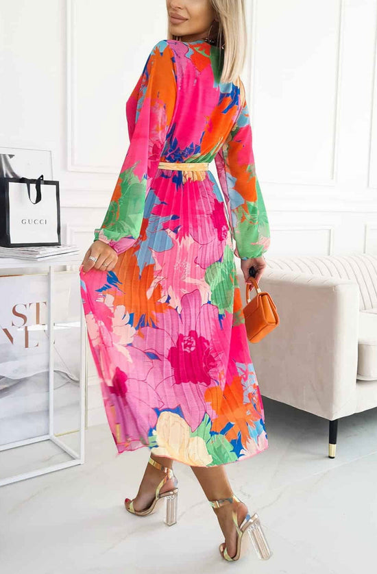 Load image into Gallery viewer, Sharon Floral Chiffon Pleated Maxi Dress-Pink
