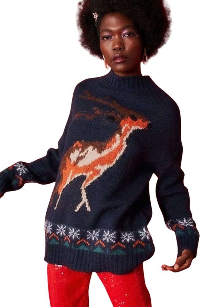 Reindeer Cashmere Blend Women's Christmas Jumper available in 3 colours suziestyle-heaven