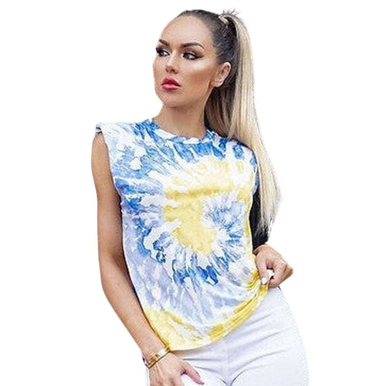 Load image into Gallery viewer, Blue Tie dye women&amp;#39;s round neck women&amp;#39;s top - style-heaven
