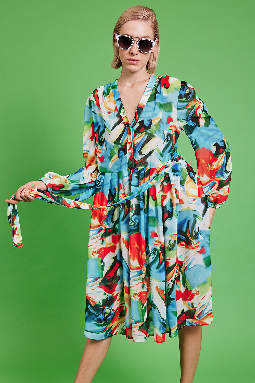 TEMD415A-MULTI - Tencel Blend Floral Midi Dress