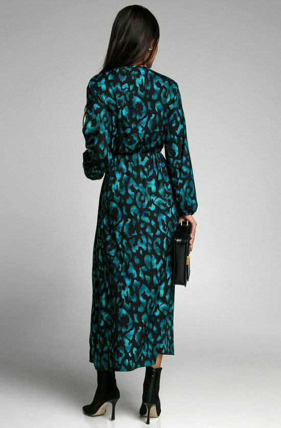 Zolana Leopard Print Side Slit Midaxi Dress-Teal style-heaven Zolana Leopard Print Side Slit Midaxi Dress-Teal style-heaven