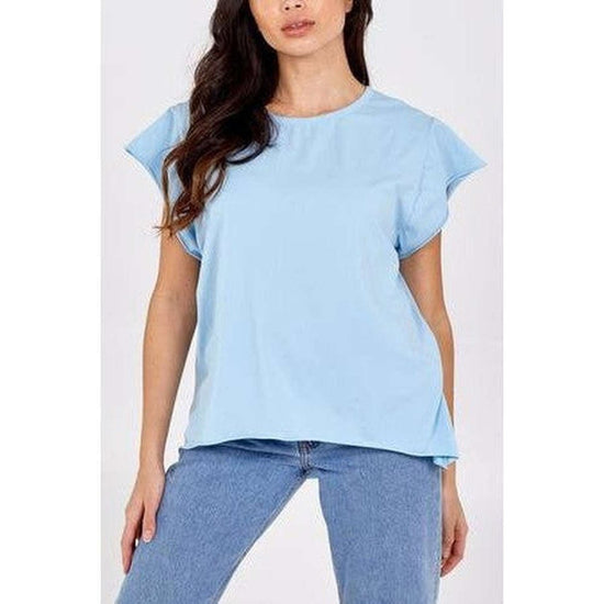 Load image into Gallery viewer, Blue Cap Sleeve Rolled Edge women&amp;#39;s Top suziestyle-heaven
