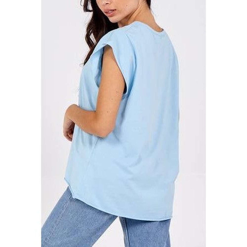 Load image into Gallery viewer, Blue Cap Sleeve Rolled Edge women&amp;#39;s Top suziestyle-heaven
