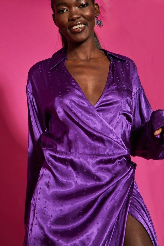 Load image into Gallery viewer, Jayley Silk Blend Purple Wrap Maxi Dress suziestyle-heaven
