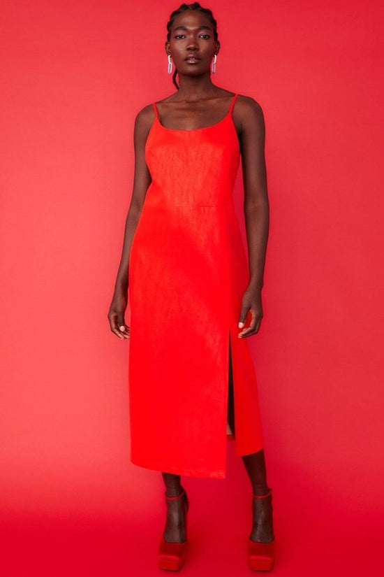 Jayley Red Midi Cami Style Pencil Dress with Split suziestyle-heaven