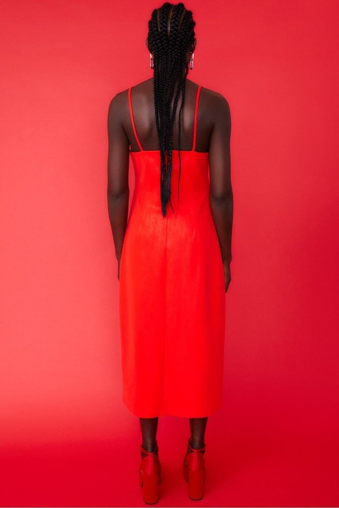 Jayley Red Midi Cami Style Pencil Dress with Split suziestyle-heaven