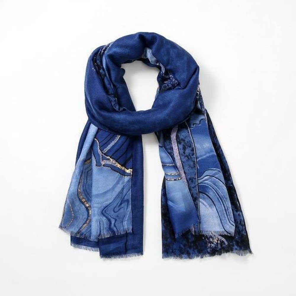 Load image into Gallery viewer, Abstract Blue/Gold Gilded Women&amp;#39;s Scarf style-heaven
