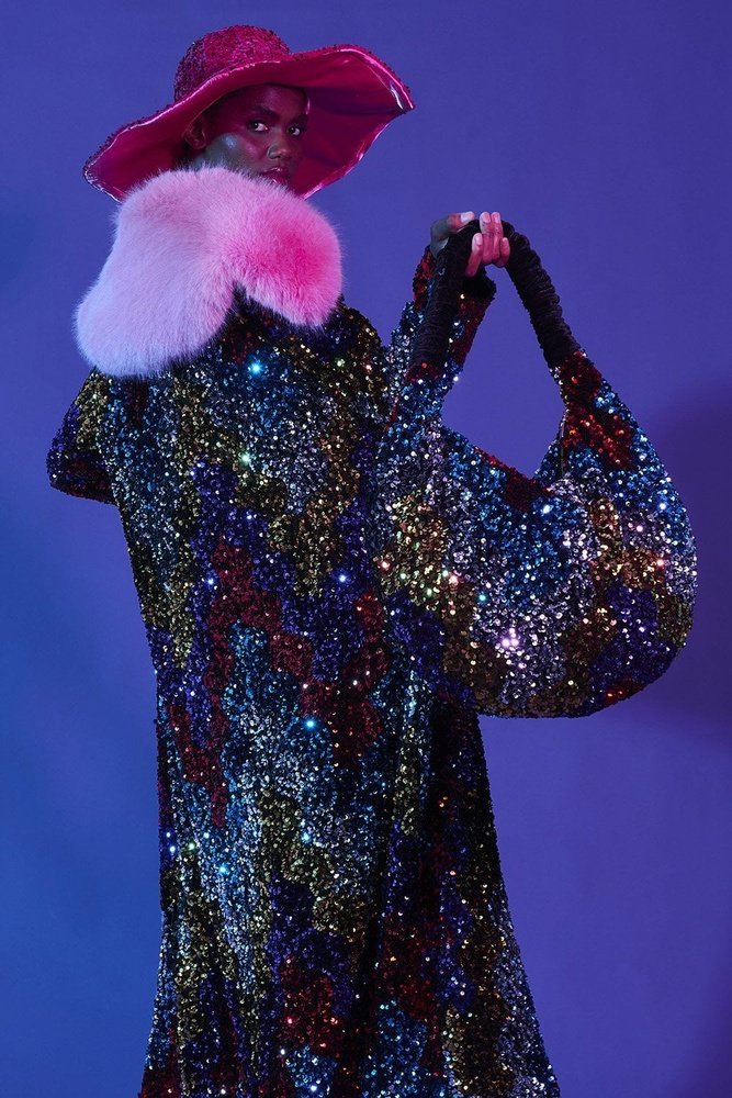 JAYLEY Black/Multi Sequin and Faux Fur Women's Bag style-heaven