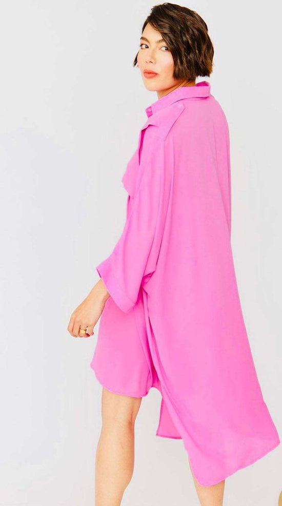 Lara Silk Blend Super Soft Shirt Dress Available in Pink and Orange One Size 8-18 Jayley