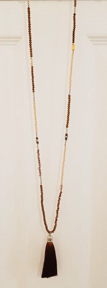 Brown crystal tassel long Necklace style-heaven