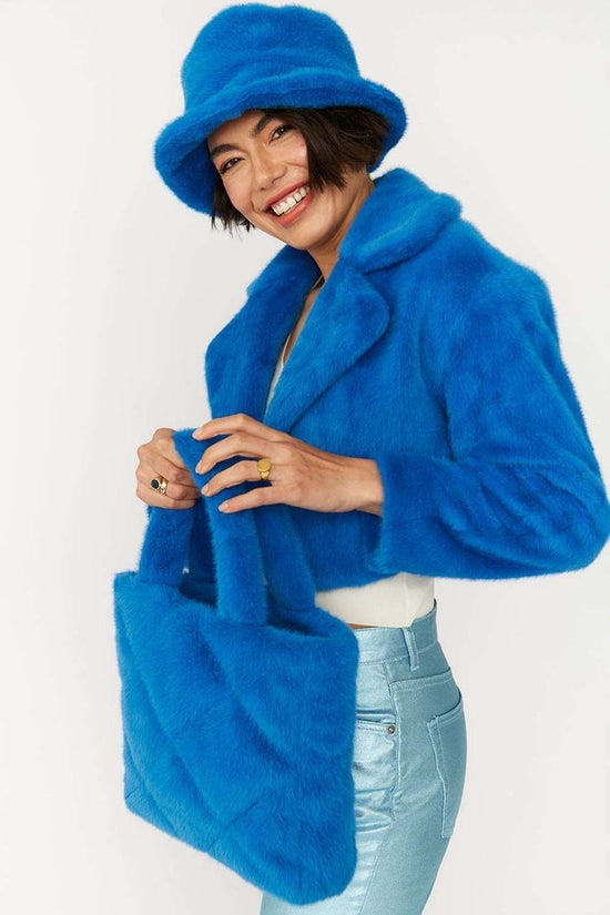 Lottie Faux Fur Tote Bag in Blue style-heaven