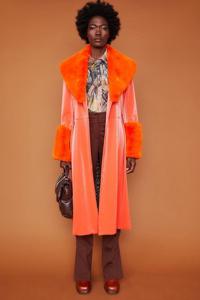 Load image into Gallery viewer, Jayley Orange Trench Style Belted Coat with Faux Fur Cuffs and Collar Jayley
