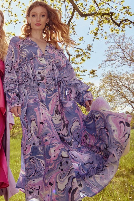 Load image into Gallery viewer, Super Soft Purple Abstract Silk Blend Women&amp;#39;s Dress Available in 2 Sizes Jayley
